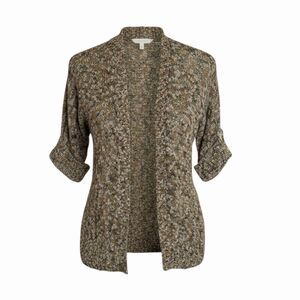 Chicos Cardigan Open Front Marled Knit Roll Tab Half Sleeve 0 US S
